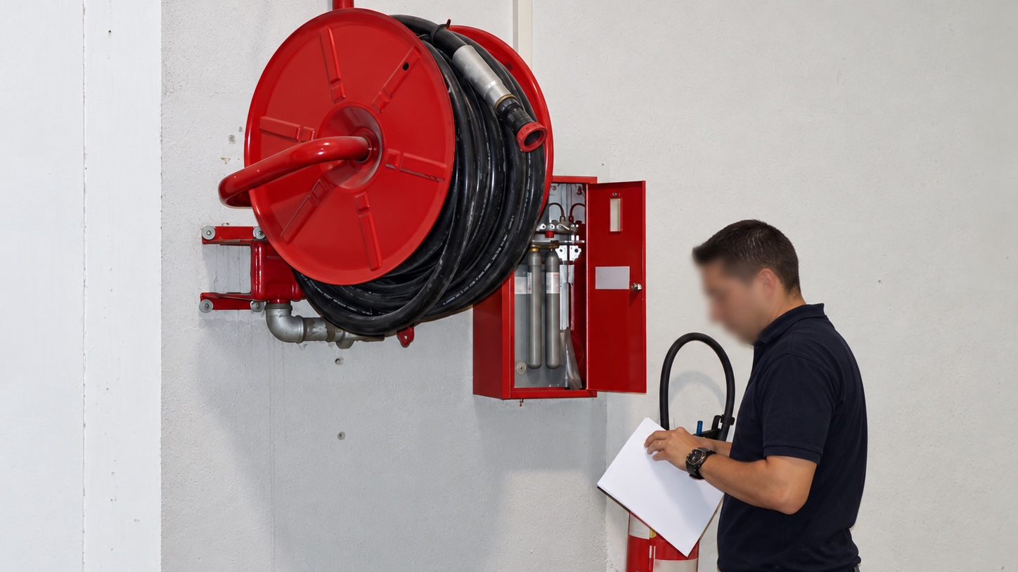Technicien contrôlant un robinet d’incendie armé